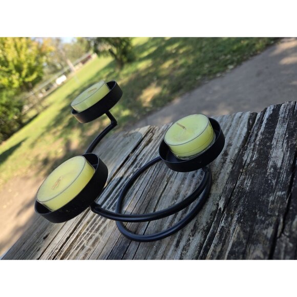 Wrought Iron Spiral Trio Three Candle Holder Stand Black Metal Decor - Picture 6 of 8